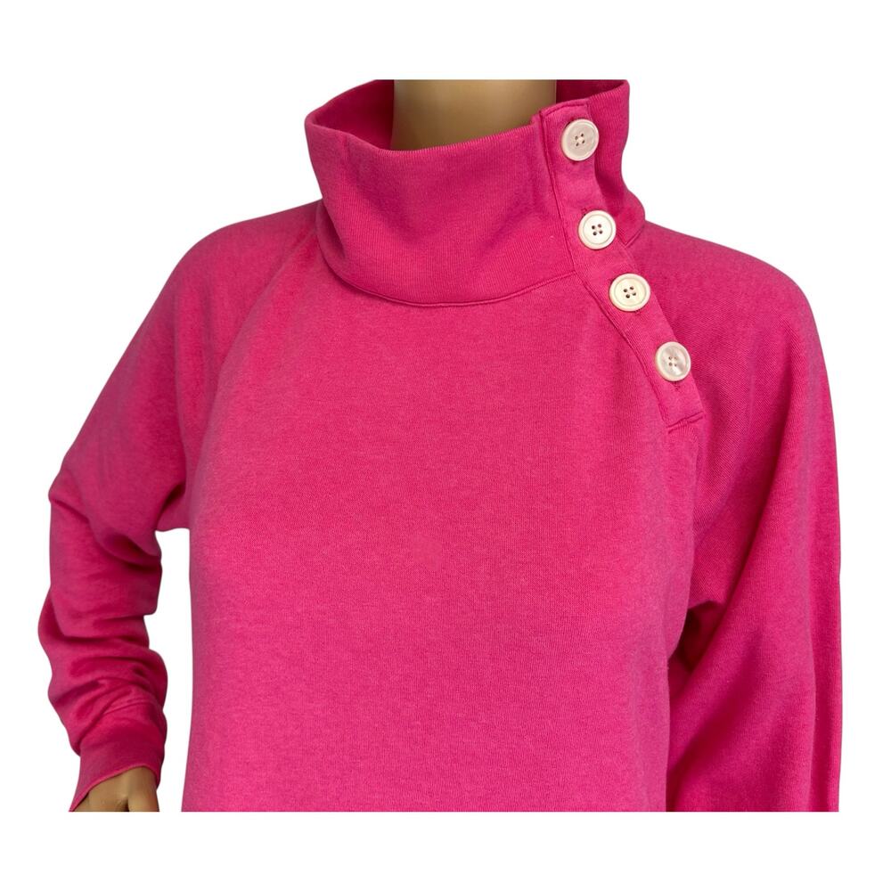 J. Crew Wide Button Collar Pullover Sweater Cloudspun Fleece Pink AC689 Size M - Picture 8 of 13